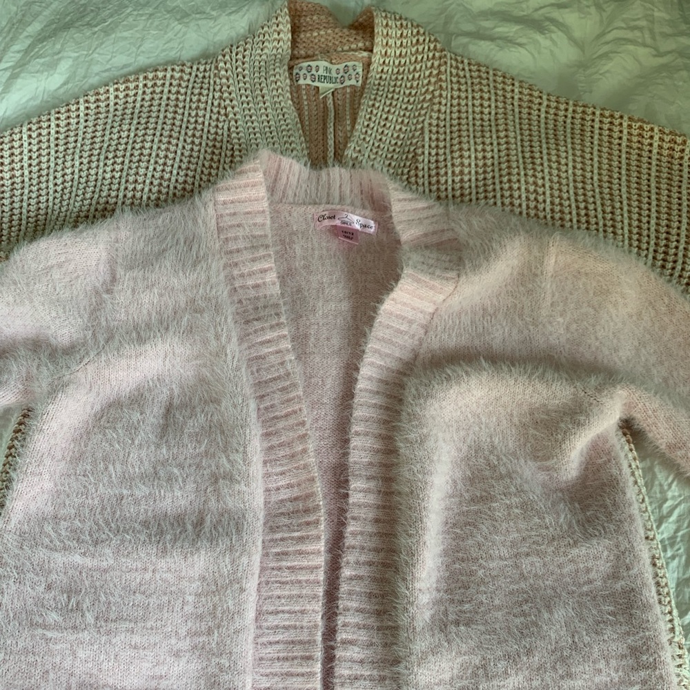 2 girls pink cardigans, excellent condition